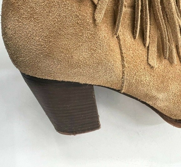 MNG Mango Womens Size 38 Boho Style Fringe Suede Slip-On Ankle Booties Tan Brown - Picture 7 of 11